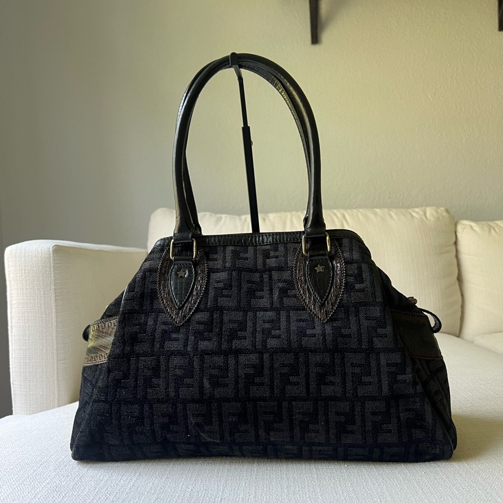 Fendi Black Zucchino Jacquard Etniko Satchel